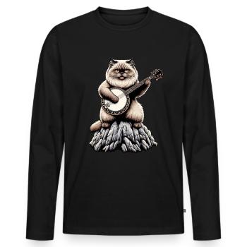 Himalayakatze Bluegrass-Banjo-Spieler - Männer Premium Bio Langarmshirt - Schwarz - Vorne - Nico (187cm)