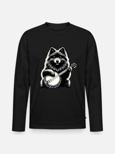 Keeshond Dog Bluegrass Banjo Player - Men's Premium Organic Long Sleeve Shirt - black