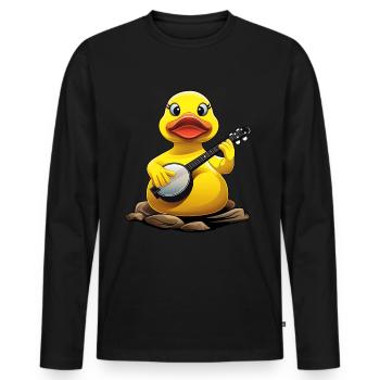 Rubber Duck Ducky Bluegrass Banjo Player - Men's Premium Organic Long Sleeve Shirt - black - Front - Nico (187cm)