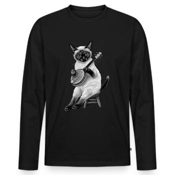 Siamkatze Bluegrass Banjo Spieler - Männer Premium Bio Langarmshirt - Schwarz - Vorne - Nico (187cm)