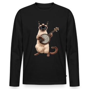 Siamkatze Bluegrass Banjo Spieler - Männer Premium Bio Langarmshirt - Schwarz - Vorne - Nico (187cm)
