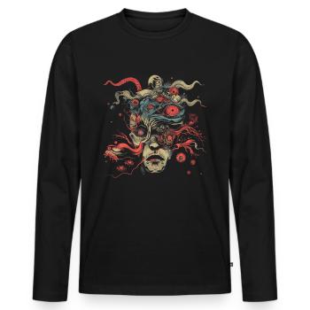 Weirdcore Ästhetik Weird Face Augäpfel Dreamcore - Männer Premium Bio Langarmshirt - Schwarz - Vorne - Nico (187cm)