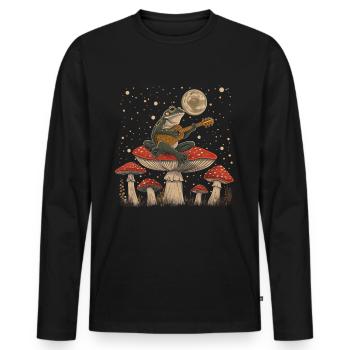 Cottagecore Aesthetic Frog Playing Guitar Pil - Men's Premium Organic Long Sleeve Shirt - black - Front - Nico (187cm)