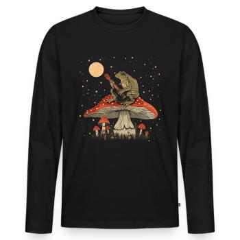 Cottagecore Aesthetic Frog Playing Guitar Pil - Men's Premium Organic Long Sleeve Shirt - black - Front - Nico (187cm)