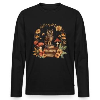 Cottagecore esthétique hibou livres champignon sorcière fl - T-shirt manches longues Premium bio Homme - noir - Devant - Nico (187cm)