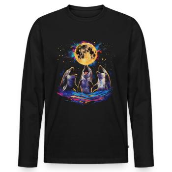 Dolphin Ocean Animal Howling Moon - Men's Premium Organic Long Sleeve Shirt - black - Front - Nico (187cm)