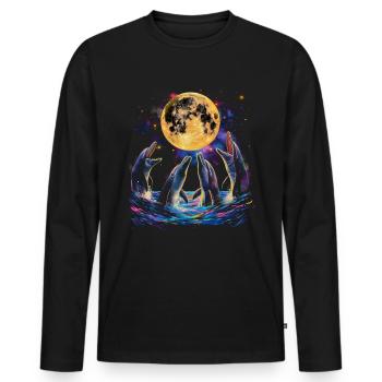Dolphin Ocean Animal Howling Moon - Men's Premium Organic Long Sleeve Shirt - black - Front - Nico (187cm)