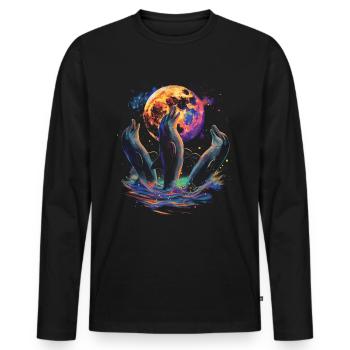 Dolphin Ocean Animal Howling Moon - Men's Premium Organic Long Sleeve Shirt - black - Front - Nico (187cm)