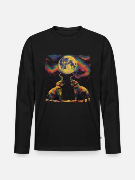 Elephant Animal Howling Moon - Men's Premium Organic Long Sleeve Shirt - black