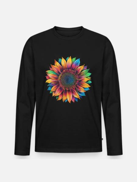 Sonnenblume Blume Popart - Männer Premium Bio Langarmshirt - Schwarz