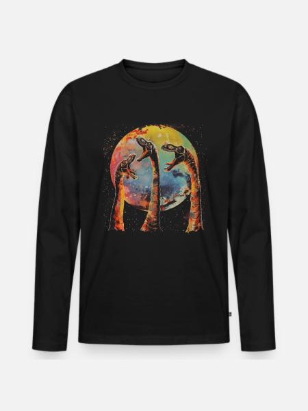 Brachiosaurus Dinosaur Howling Moon - Men's Premium Organic Long Sleeve Shirt - black