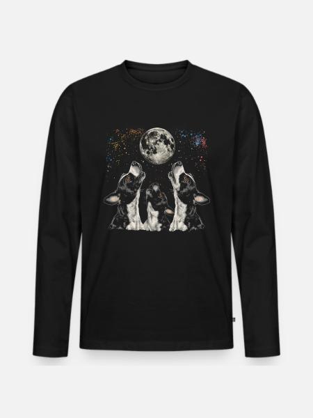 Boston Terrier Dog Howling Moon - Men's Premium Organic Long Sleeve Shirt - black