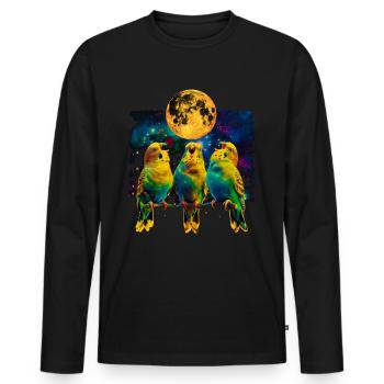 Budgie Budgie Parrot Howling Moon - Men's Premium Organic Long Sleeve Shirt - black - Front - Nico (187cm)