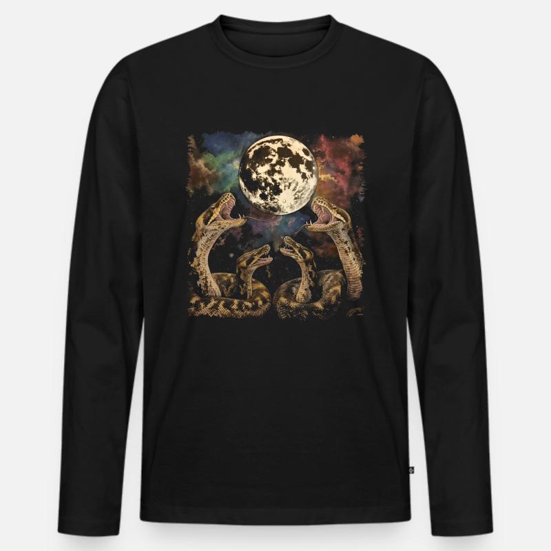 Kugelpython Schlange Heulender Mond - Männer Premium Bio Langarmshirt - Schwarz