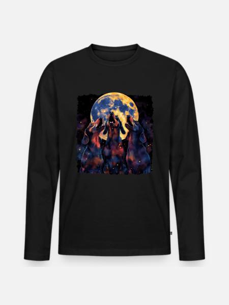 Dackel Hund Heulender Mond - Männer Premium Bio Langarmshirt - Schwarz