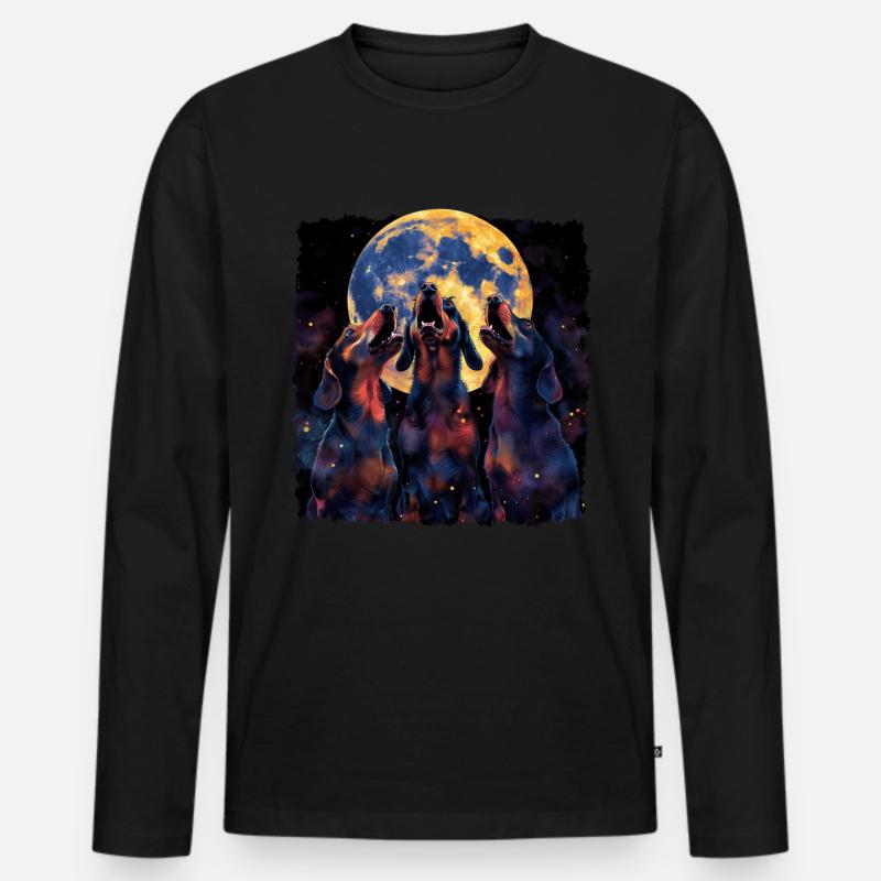 Dackel Hund Heulender Mond - Männer Premium Bio Langarmshirt - Schwarz