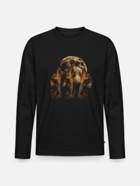 Dachshund Dog Howling Moon - Men's Premium Organic Long Sleeve Shirt - black