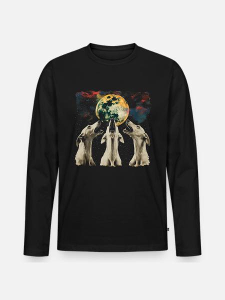 Greyhound Dog Howling Moon - Men's Premium Organic Long Sleeve Shirt - black