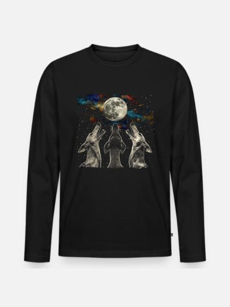 Greyhound Dog Howling Moon - Men's Premium Organic Long Sleeve Shirt - black