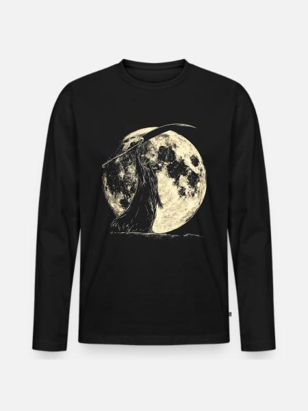 Sensenmann Der Tod Heulender Mond - Männer Premium Bio Langarmshirt - Schwarz