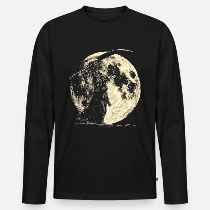 Sensenmann Der Tod Heulender Mond - Männer Premium Bio Langarmshirt - Schwarz