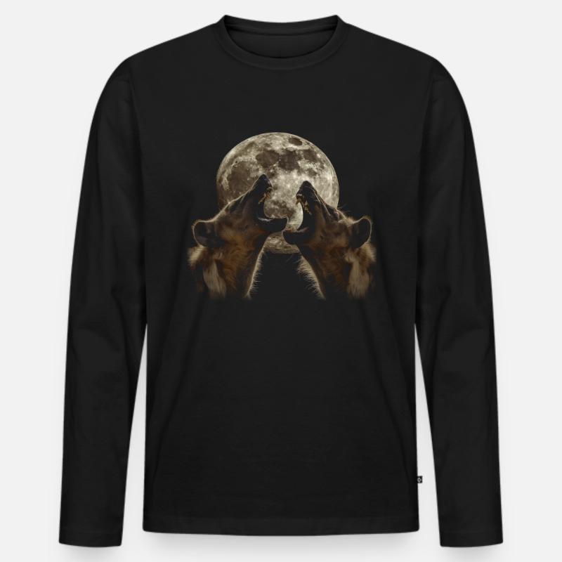 Hyäne Afrikanisches Tier Heulender Mond - Männer Premium Bio Langarmshirt - Schwarz