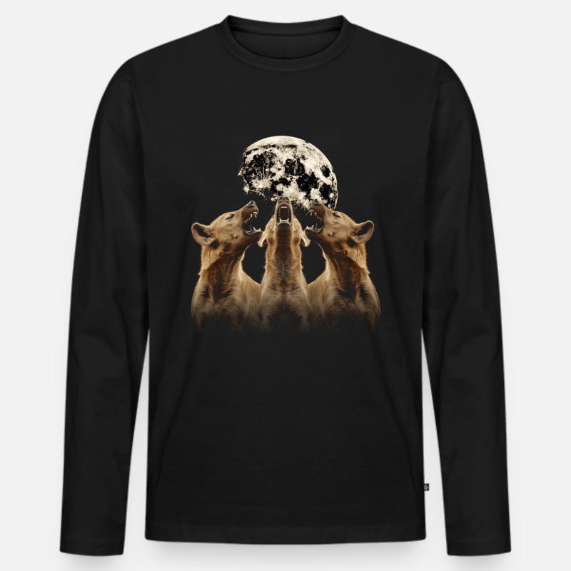 Hyäne Afrikanisches Tier Heulender Mond - Männer Premium Bio Langarmshirt - Schwarz