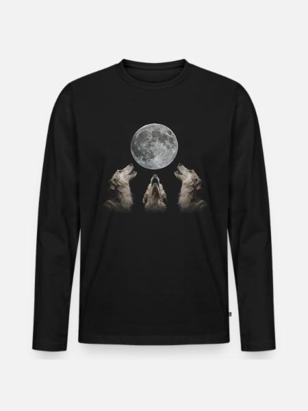 Irish Wolfhound Dog Howling Moon - Men's Premium Organic Long Sleeve Shirt - black