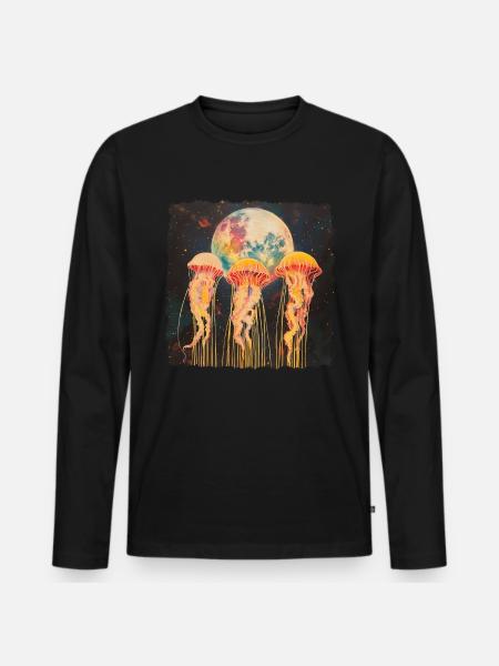 Jellyfish Ocean Howling Moon - Men's Premium Organic Long Sleeve Shirt - black