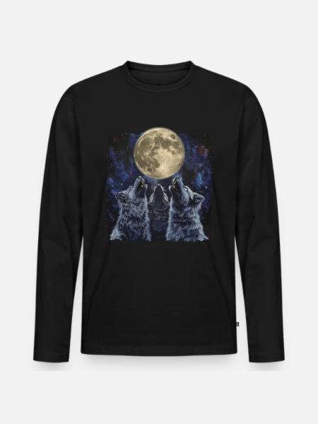 Keeshond Dog Howling Moon - Men's Premium Organic Long Sleeve Shirt - black