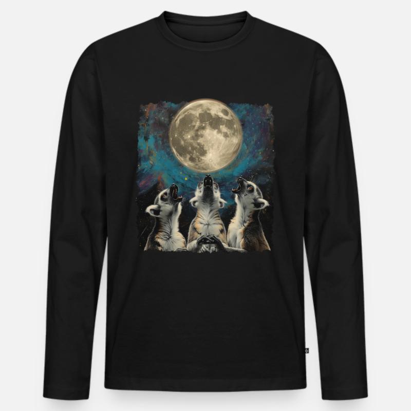 Lemur Ringelschwanz Heulender Mond - Männer Premium Bio Langarmshirt - Schwarz