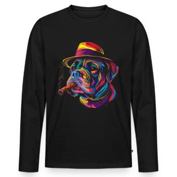 Mastiff Chien Smoker Hat Popart - T-shirt manches longues Premium bio Homme - noir - Devant - Nico (187cm)