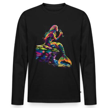 Sirène buvant du vin Popart - T-shirt manches longues Premium bio Homme - noir - Devant - Nico (187cm)