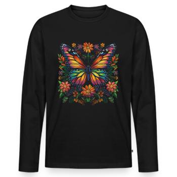 Monarch Schmetterling Blumen Popart - Männer Premium Bio Langarmshirt - Schwarz - Vorne - Nico (187cm)