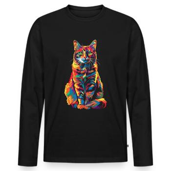 Orange Cat Tabby Cat Popart - Men's Premium Organic Long Sleeve Shirt - black - Front - Nico (187cm)