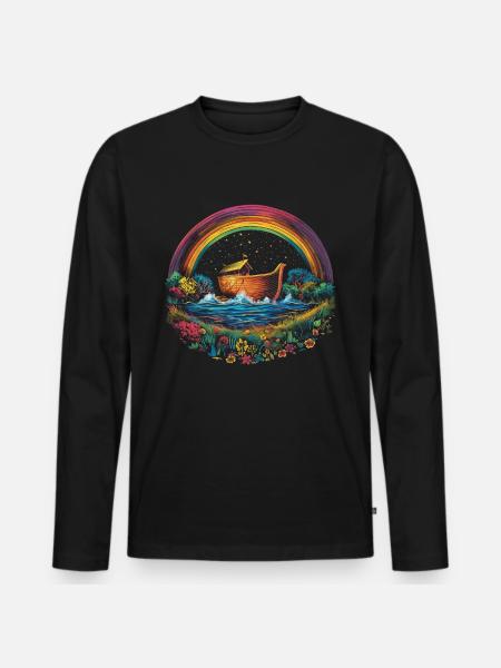 Arche Noah Christlicher Regenbogen Popart - Männer Premium Bio Langarmshirt - Schwarz