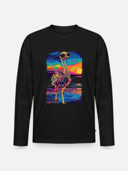 Ostrich Animal Sunglasses Beach Popart - Men's Premium Organic Long Sleeve Shirt - black