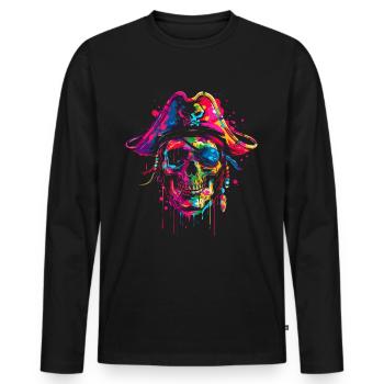Piratenkapitän Totenkopf Popart - Männer Premium Bio Langarmshirt - Schwarz - Vorne - Nico (187cm)