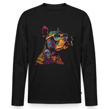 Pitbull Pittie Hund Raucher-Sonnenbrille Popart - Männer Premium Bio Langarmshirt - Schwarz - Vorne - Nico (187cm)