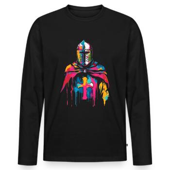 Templer Ritter Kreuz Popart - Männer Premium Bio Langarmshirt - Schwarz - Vorne - Nico (187cm)