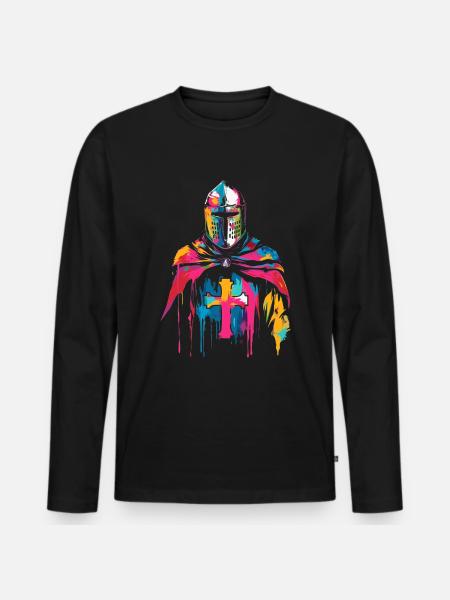 Templar Knight Cross Popart - Men's Premium Organic Long Sleeve Shirt - black
