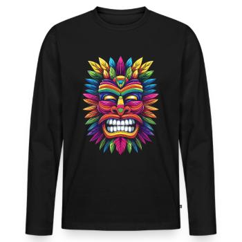 Tiki Luau Hawaii Tiki Mask Popart - Men's Premium Organic Long Sleeve Shirt - black - Front - Nico (187cm)