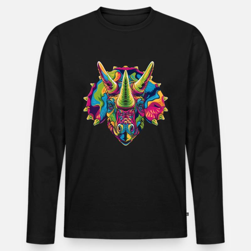 Triceratops Dinosaurier Popart - Männer Premium Bio Langarmshirt - Schwarz