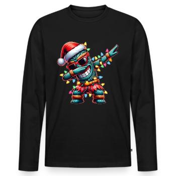 Dabbing Tiki Luau Hawaiian Tiki Mask - Men's Premium Organic Long Sleeve Shirt - black - Front - Nico (187cm)
