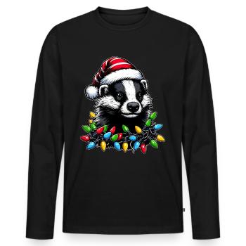 Miel Badger Ratel Chapeau de Noël - T-shirt manches longues Premium bio Homme - noir - Devant - Nico (187cm)