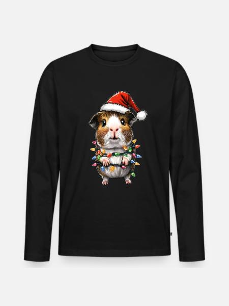 Cochon d’Inde mignon Père Noël - T-shirt manches longues Premium bio Homme - noir