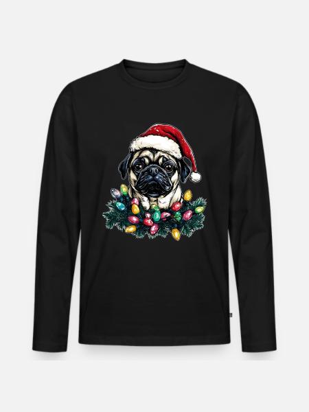 Cute Pug Santa Hat Xmas - Men's Premium Organic Long Sleeve Shirt - black