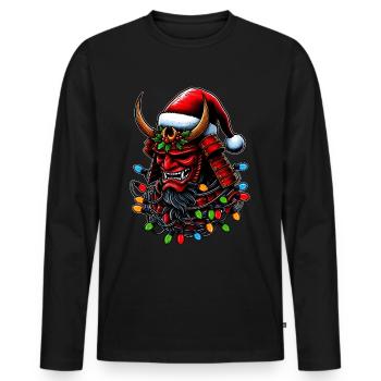 Samurai Krieger Japanische Weihnachtsmütze Xmas - Männer Premium Bio Langarmshirt - Schwarz - Vorne - Nico (187cm)