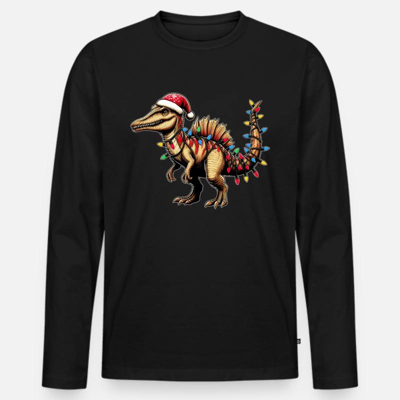 Spinosaurus Dinosaurier Weihnachtsmütze Xmas - Männer Premium Bio Langarmshirt - Schwarz