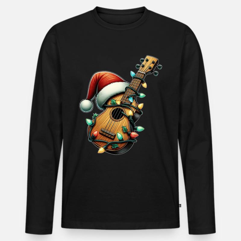 Ukulele Instrument Weihnachten Hut Xmas - Männer Premium Bio Langarmshirt - Schwarz